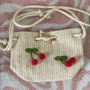 Cream Woven Bag with Cherry Accents